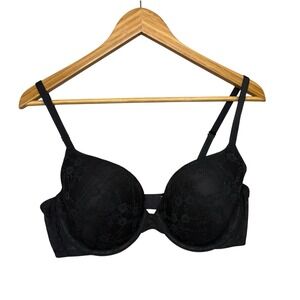 Victoria's Secret Womens Bra 36D Black Lined Demi Floral Lace Underwire Romantic